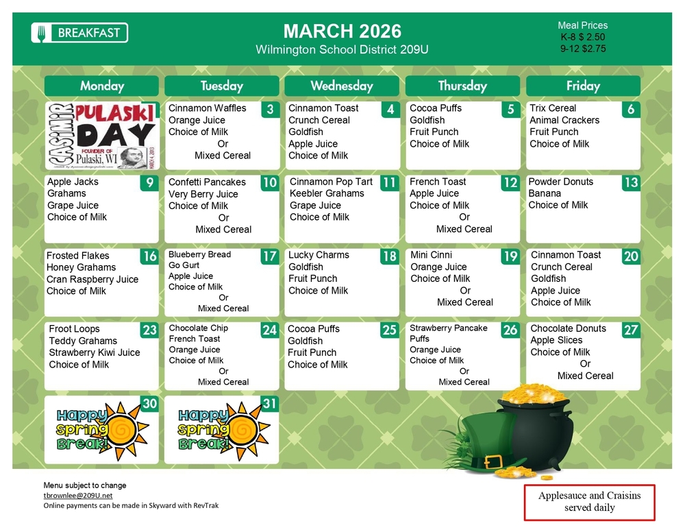 March 2026 Breakfast Menu