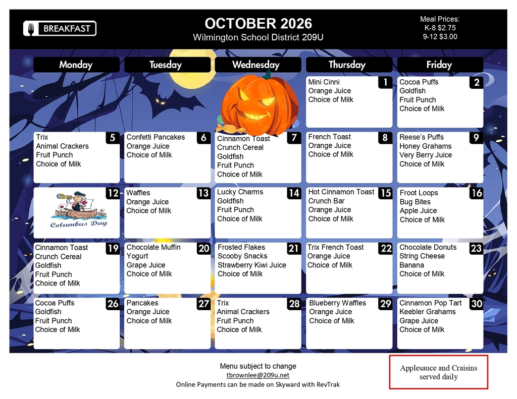 October Breakfast Menu