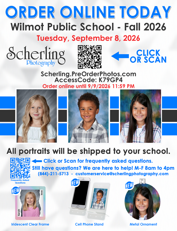 Picture of a flyer to scan a QR code and order pictures for school pictures. 