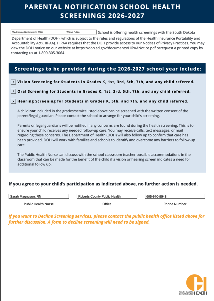 Parental Notice of School Health Screenings Flyer