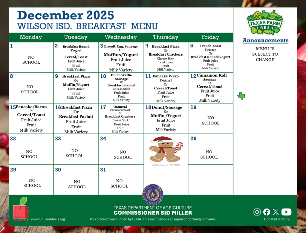 December Menus