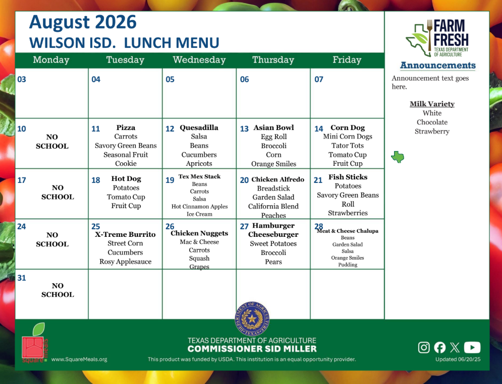 Lunch menu