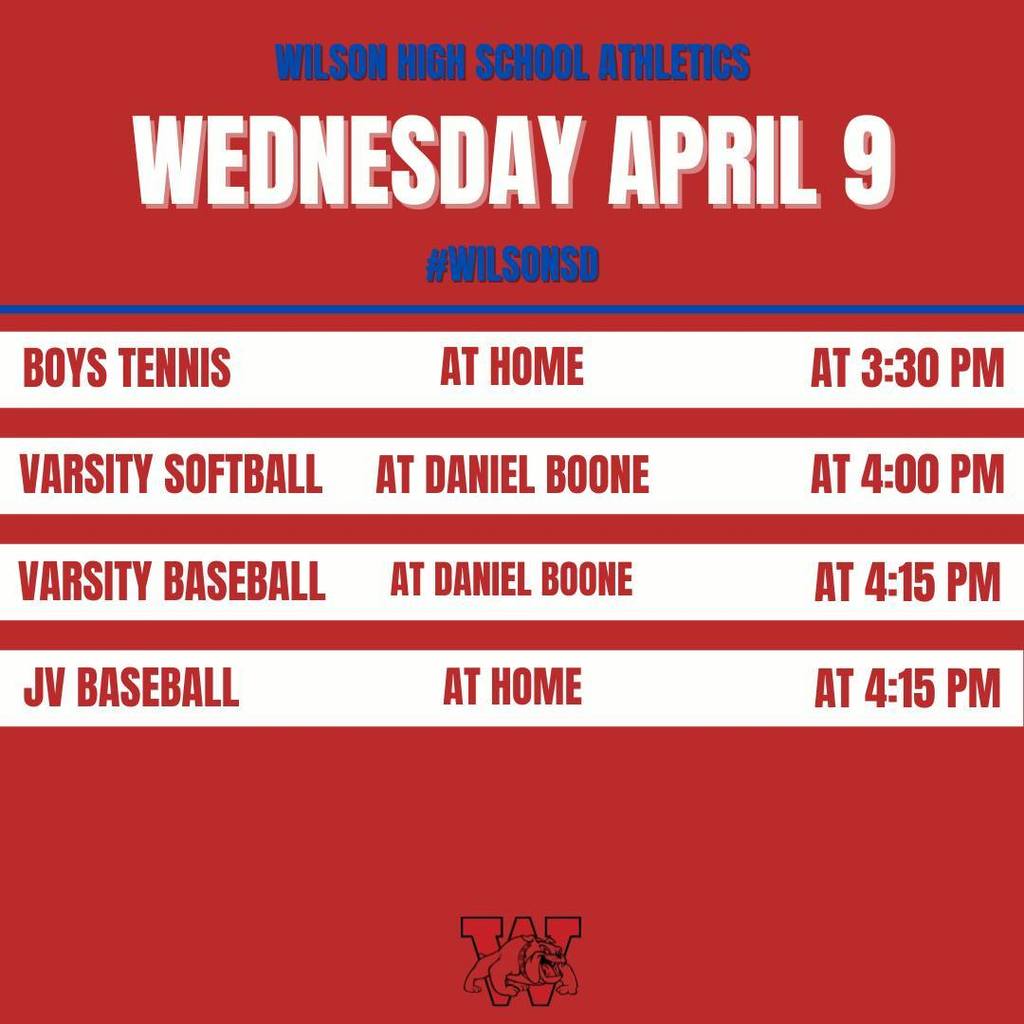 Schedule for April 9. Call the District office for more information.