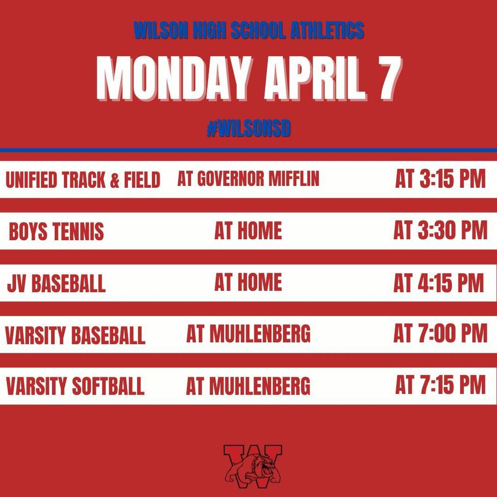Schedule for April 7. Call the District office for more information.