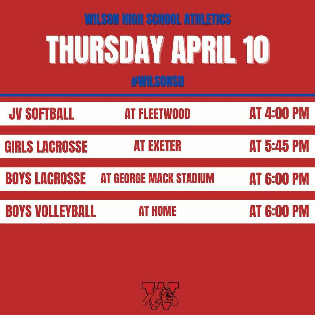 Schedule for April 10. Call the District office for more information.