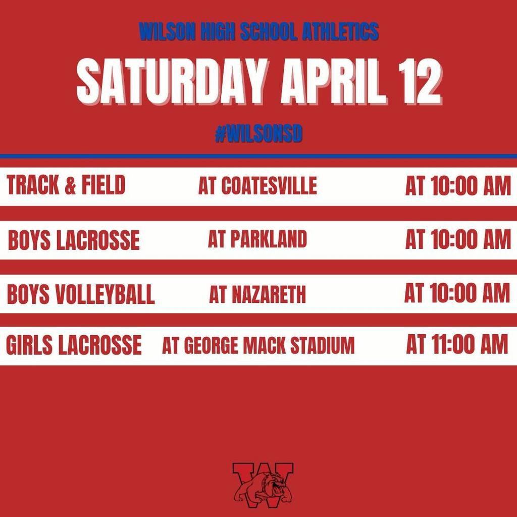 Schedule for April 12. Call the District office for more information.