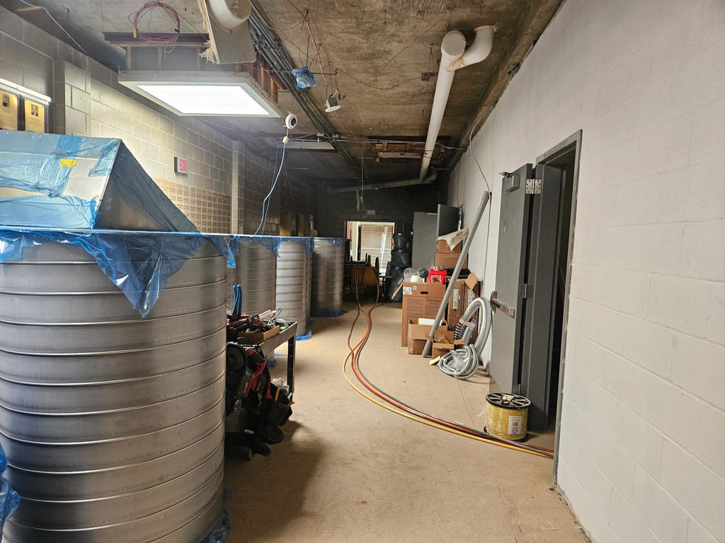 Construction of performing arts center, inside hallway