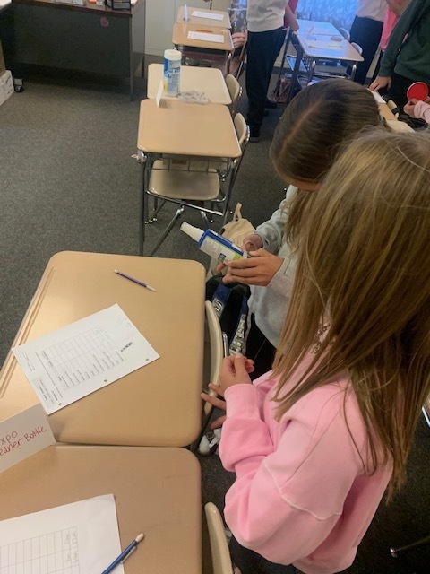 students measuring spary bottle