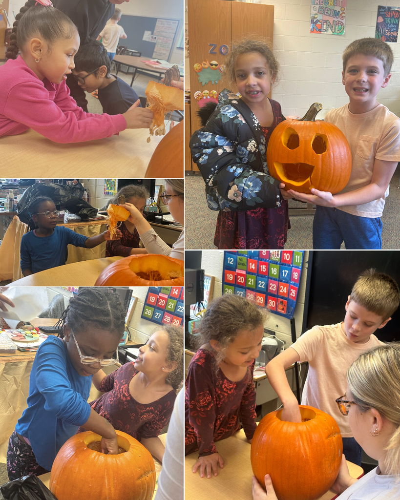 students carving pumpkin