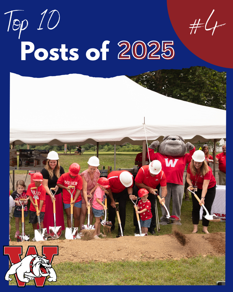 top 10 posts of 2025 #4 - photo of kids and adults holding shovels and digging into the ground for a new elementary school they are wearing construction hats