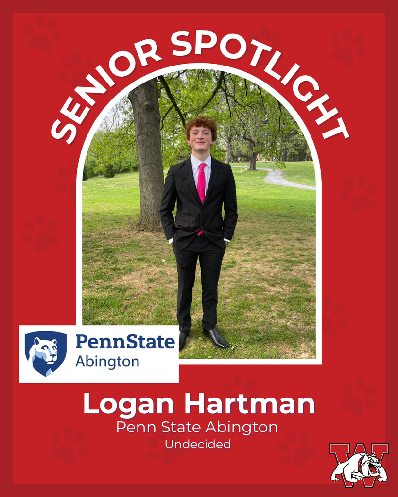 red graphic with paw prints with a students photo in the middle with their college logo in the corner along with their major and then a wilson logo on the other corner logan hartman penn state abington undecidied 