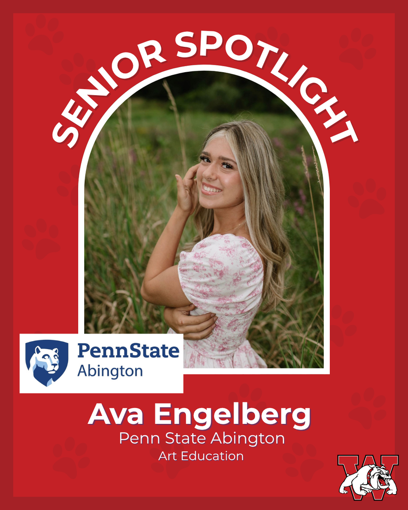 red graphic with paw prints with a students photo in the middle with their college logo in the corner along with their major and then a wilson logo on the other corner ava emgelberg penn state abington art education 