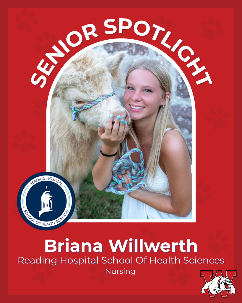 red graphic with paw prints with a students photo in the middle with their college logo in the corner along with their major and then a wilson logo on the other corner briana willwerth reading hospital school of health science nursing