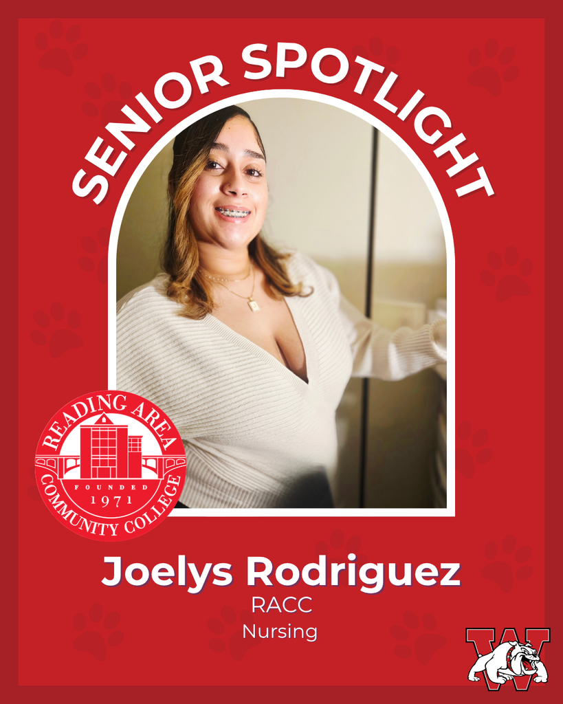 red graphic with paw prints with a students photo in the middle with their college logo in the corner along with their major and then a wilson logo on the other corner joelys rodriguez RACC nursing