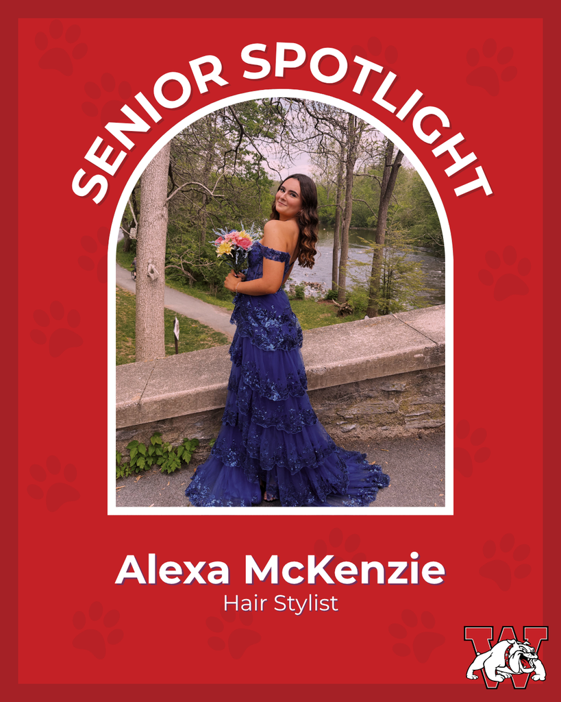 red graphic with paw prints with a students photo in the middle with their college logo in the corner along with their major and then a wilson logo on the other corner alexa mckenzie hair stylist