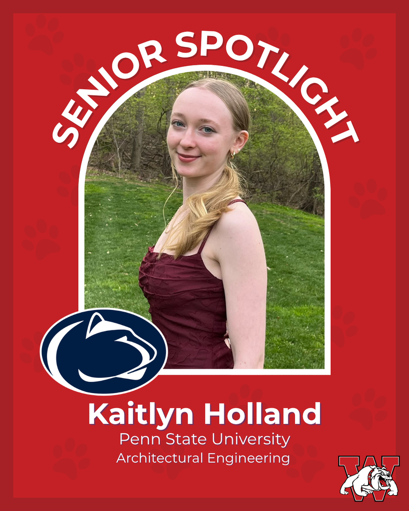 red graphic with paw prints with a students photo in the middle with their college logo in the corner along with their major and then a wilson logo on the other corner kaitlyn holland penn state univeristy architectural engingeering