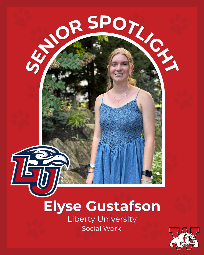 red graphic with paw prints with a students photo in the middle with their college logo in the corner along with their major and then a wilson logo on the other corner elyse gutafson liberty university social work