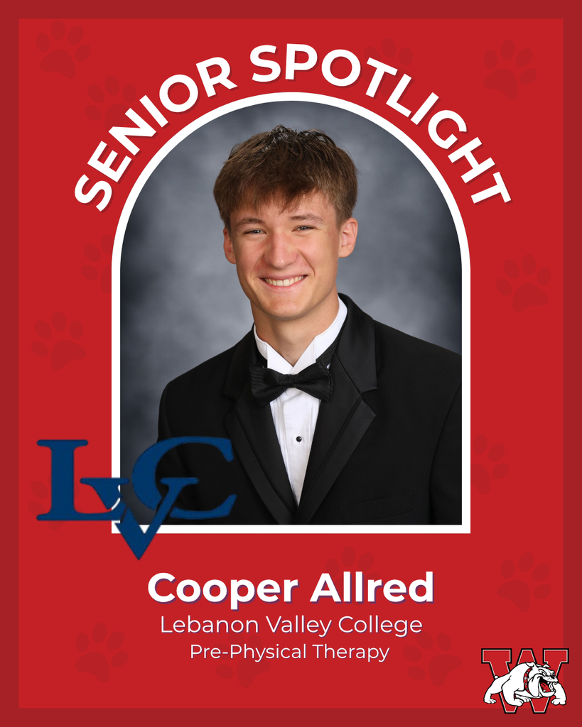 red graphic with paw prints with a students photo in the middle with their college logo in the corner along with their major and then a wilson logo on the other corner cooper allred lebanon valley college pre physical therapy