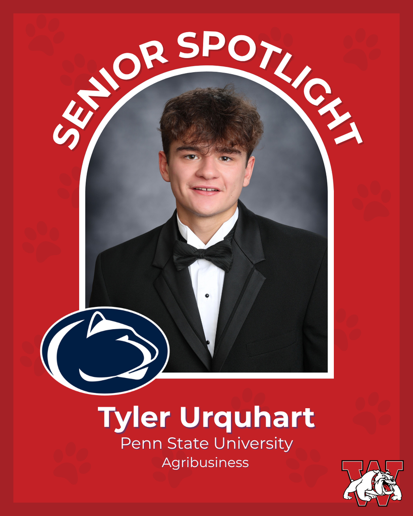 red graphic with paw prints with a students photo in the middle with their college logo in the corner along with their major and then a wilson logo on the other corner tyler urquhart penn state university agribuisness