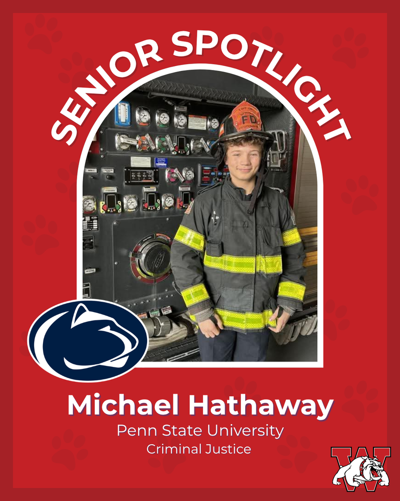 red graphic with paw prints with a students photo in the middle with their college logo in the corner along with their major and then a wilson logo on the other corner micheal hathaway penn state university criminal justice