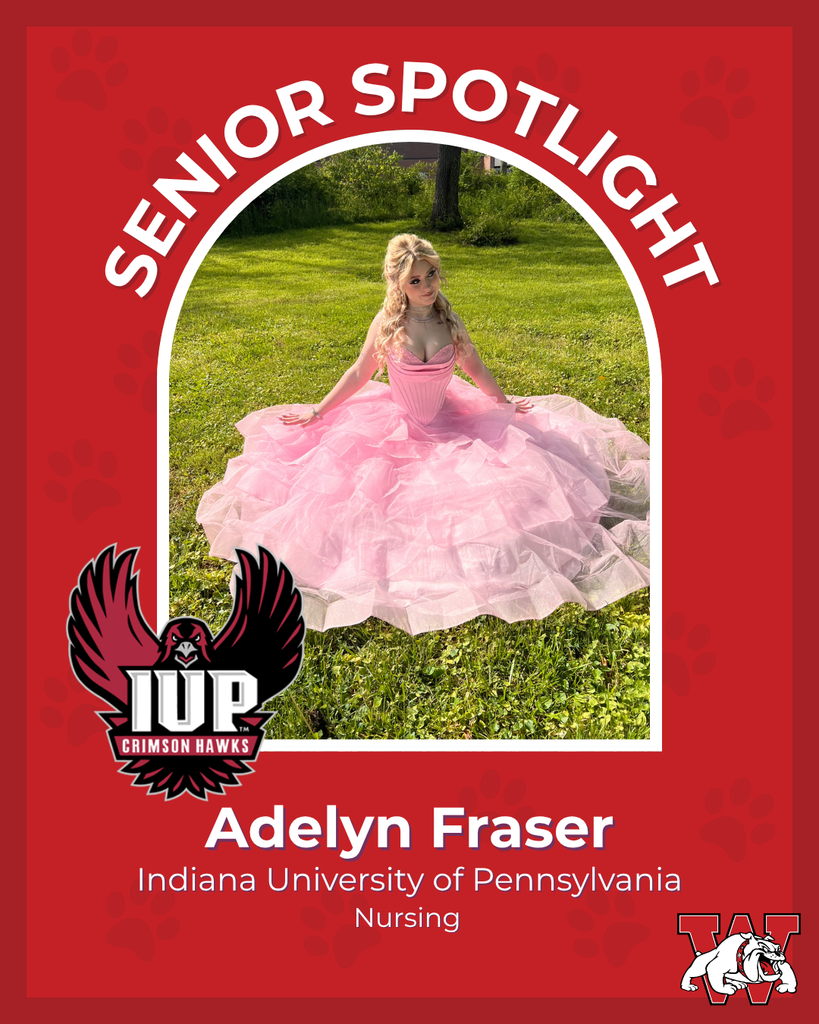 red graphic with paw prints with a students photo in the middle with their college logo in the corner along with their major and then a wilson logo on the other corner adelyn fraser indiana univeristy of pennsylvania nursing
