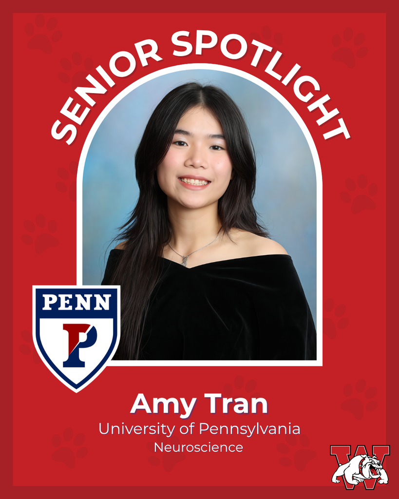 red graphic with paw prints with a students photo in the middle with their college logo in the corner along with their major and then a wilson logo on the other corner amy tran university of pennsylvania neuroscience
