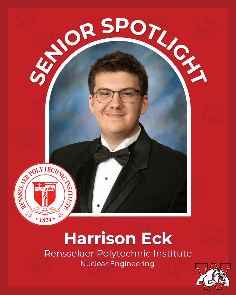 red graphic with paw prints with a students photo in the middle with their college logo in the corner along with their major and then a wilson logo on the other corner harrison eck rensselar polytechnic insittue nuclear engineering