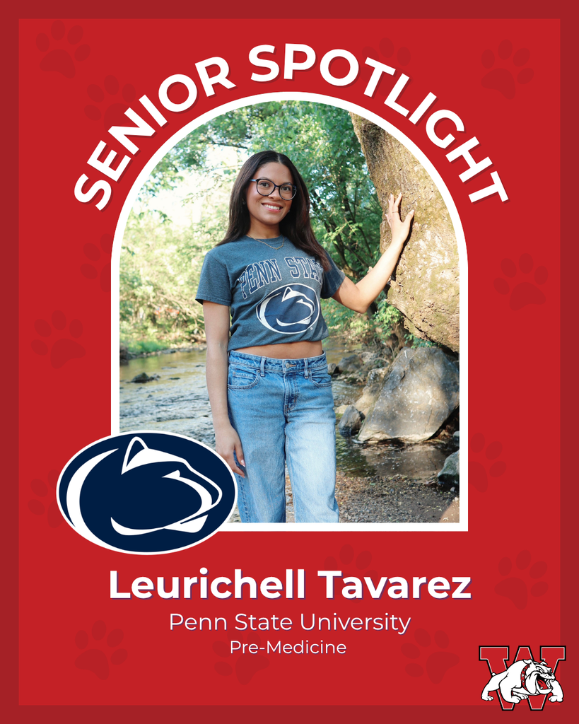 red graphic with paw prints with a students photo in the middle with their college logo in the corner along with their major and then a wilson logo on the other corner leurichell tavarez penn state university pre medicine