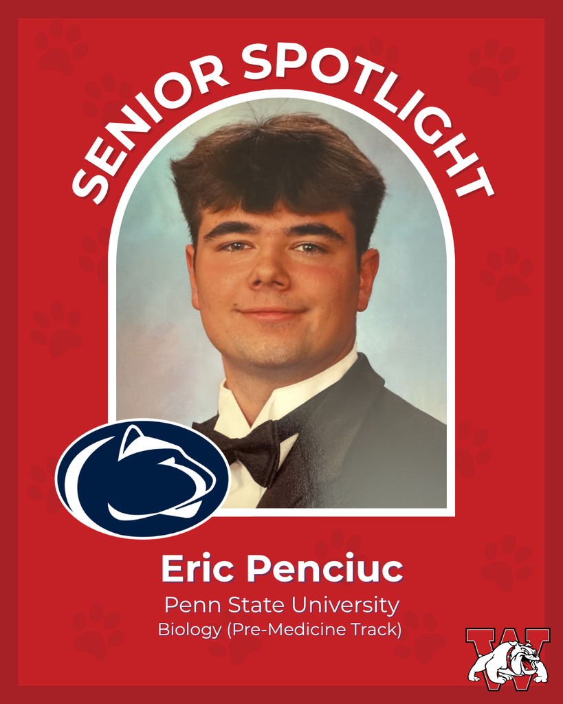 red graphic with paw prints with a students photo in the middle with their college logo in the corner along with their major and then a wilson logo on the other corner eric penciuc penn state university biology pre medicine track