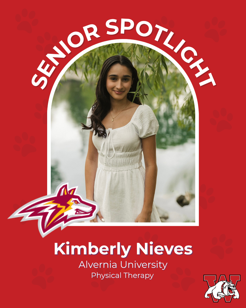 red graphic with paw prints with a students photo in the middle with their college logo in the corner along with their major and then a wilson logo on the other corner kimerly nieves alvernia university physical therapy