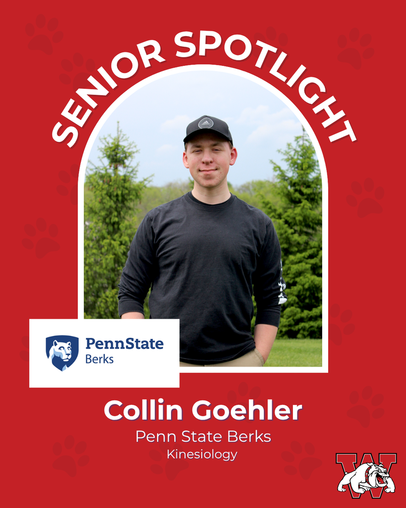 red graphic with paw prints with a students photo in the middle with their college logo in the corner along with their major and then a wilson logo on the other corner collin goehler penn state berks kinesiolgoy