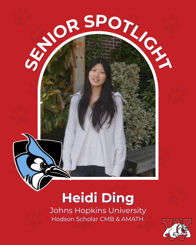 red graphic with paw prints with a students photo in the middle with their college logo in the corner along with their major and then a wilson logo on the other corner heidi ding johns hopkins univeristy hodson scholar CMB and AMATH