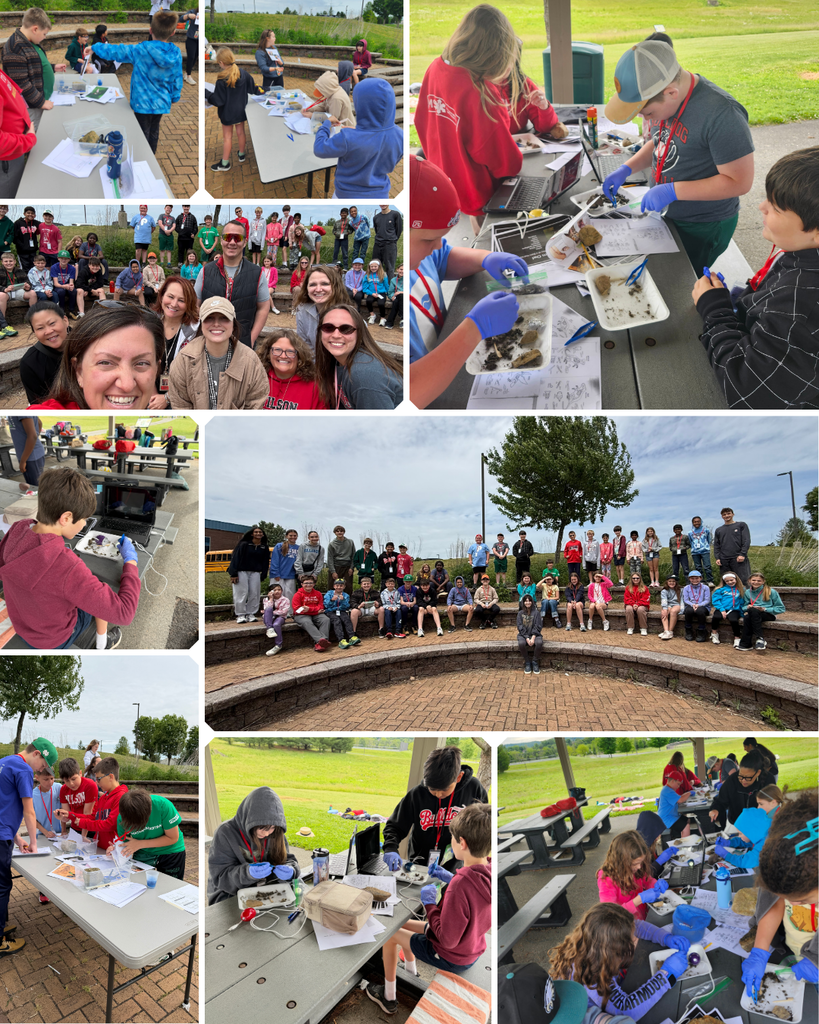 Collage of students outside at picnic tables