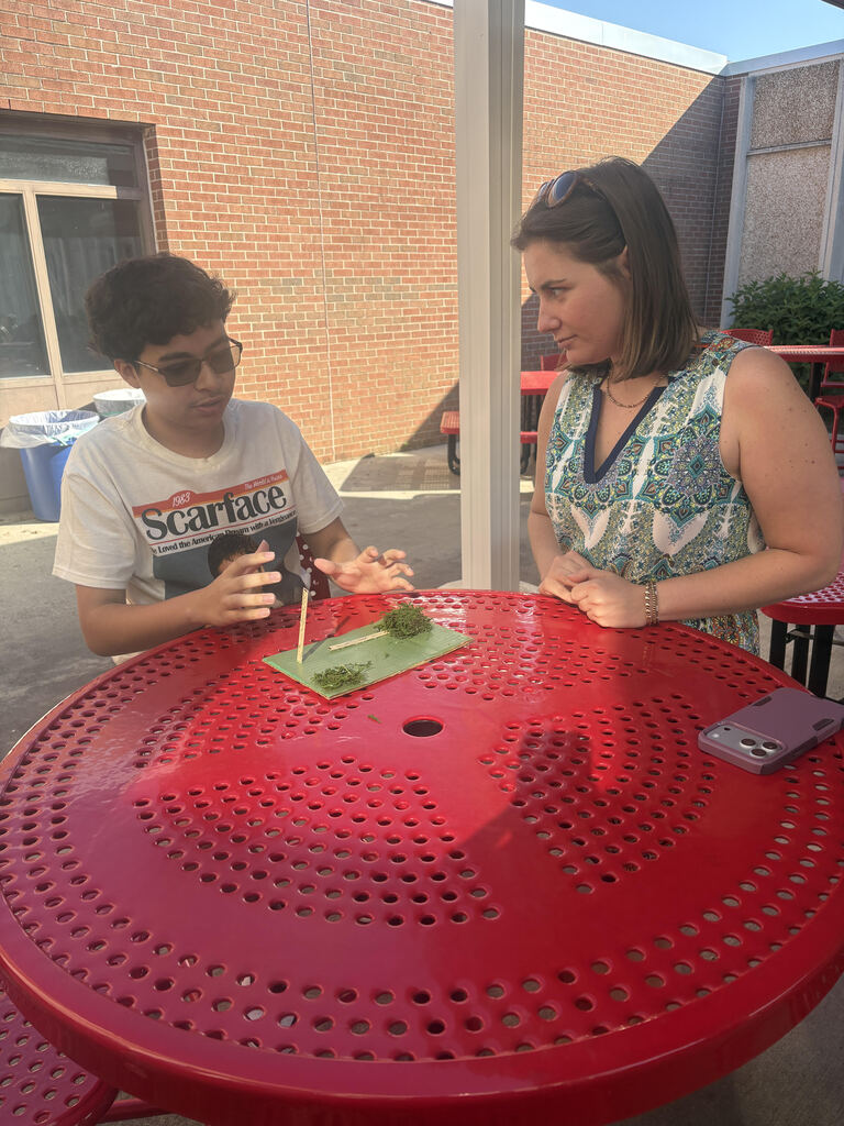 student explainging project to teacher
