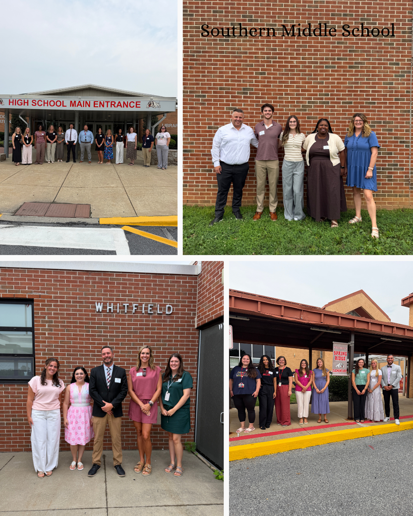 Pictures of employees infront of buildings with principals