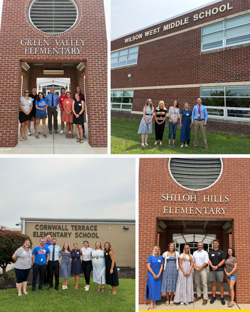 Pictures of employees infront of buildings