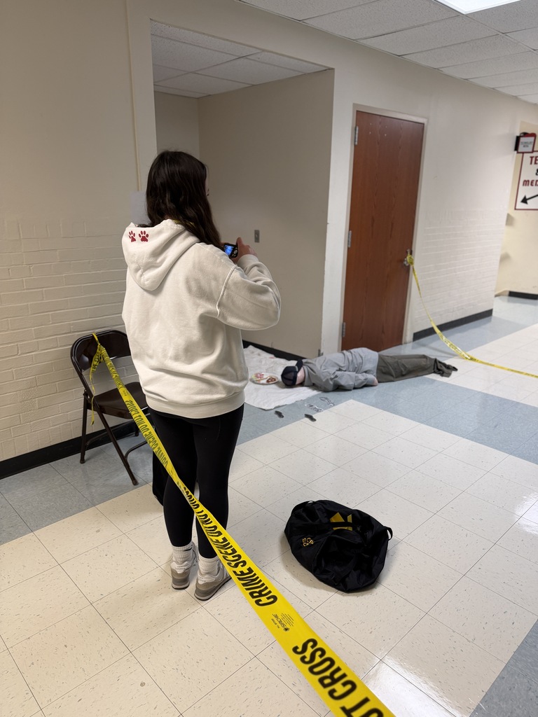 girl taking picture of crime scene in front of caution tape