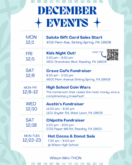 December Wilson HS Mini-THON fundraiser events