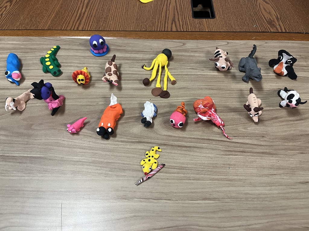 Animals made from clay.