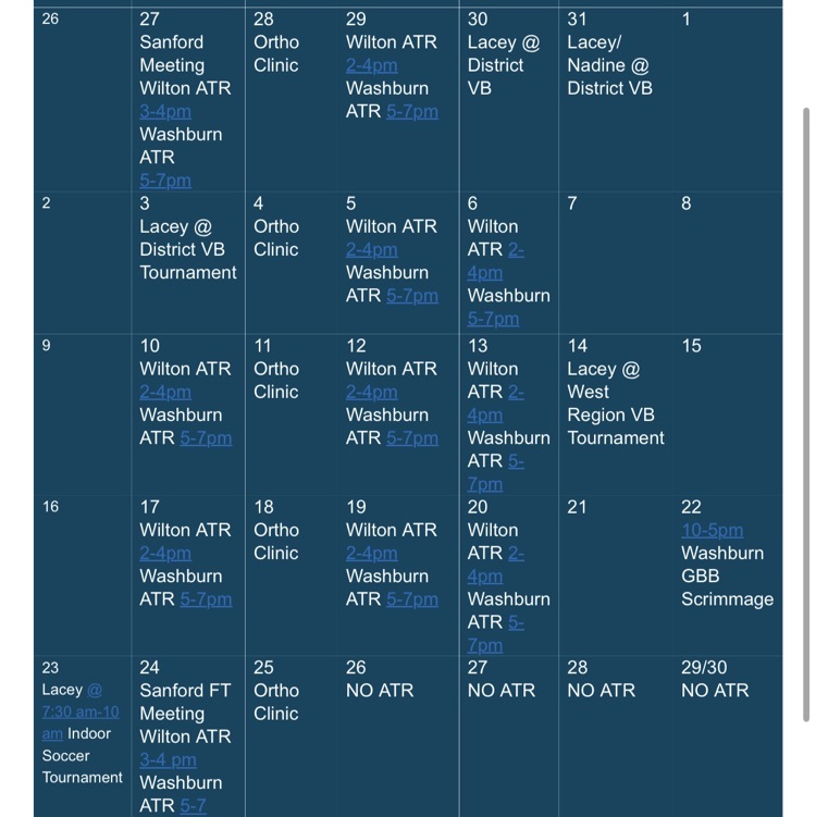November ATR schedule 