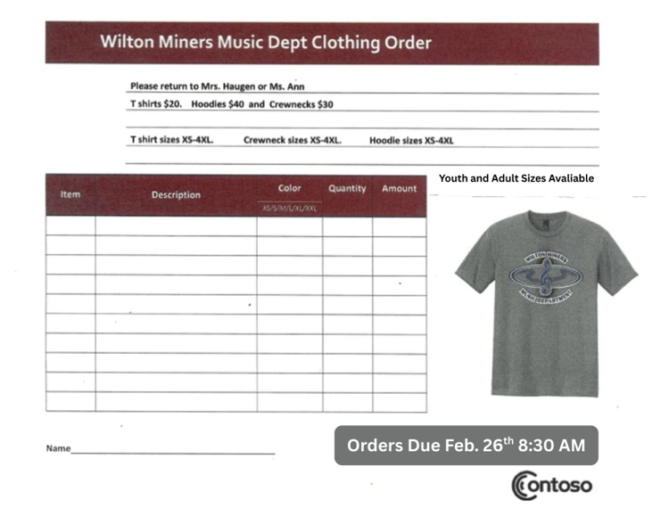 Music Tshirt order form