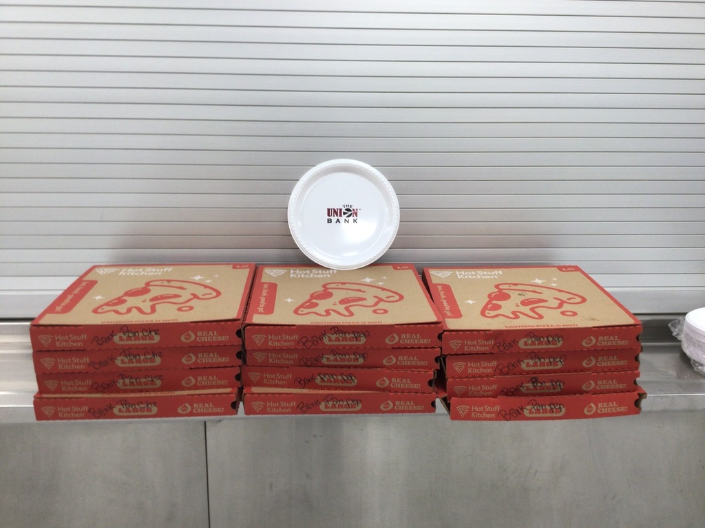 Pizza provided by the Union Bank