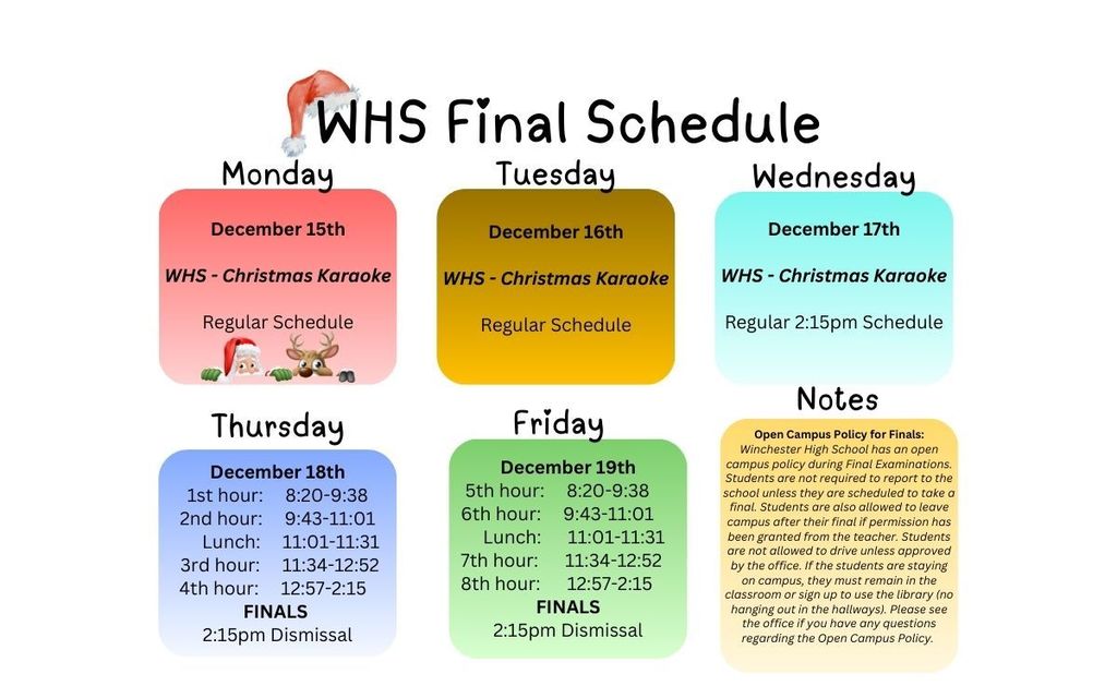 WHS Final week of Dec. 2025 Schedule