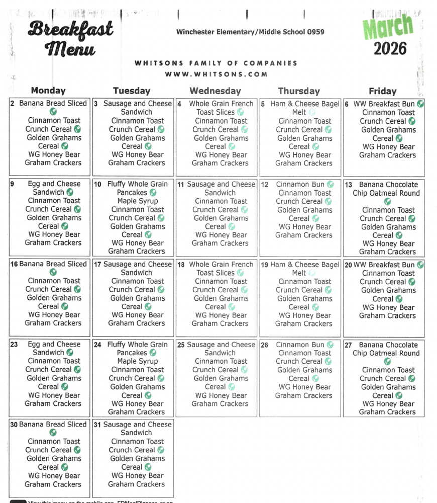 March Breakfast Menu