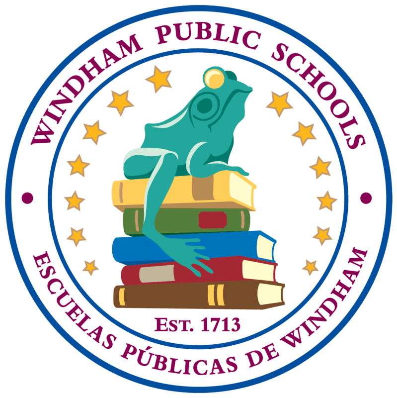 WPS Logo - Green frog sitting on five books with stars around it and a larger circle around the frog with WPS inside.