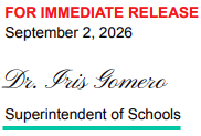 Screenshot of "For immediate Realease 10/2/2026