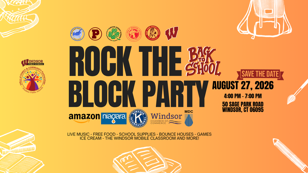 Back to school Block Party will be held August 27, 2026 4-7 pm, at 50 Sage Park rd