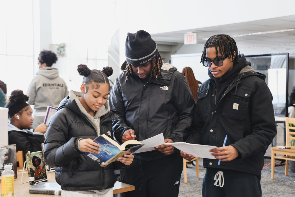 Students reading at the library
