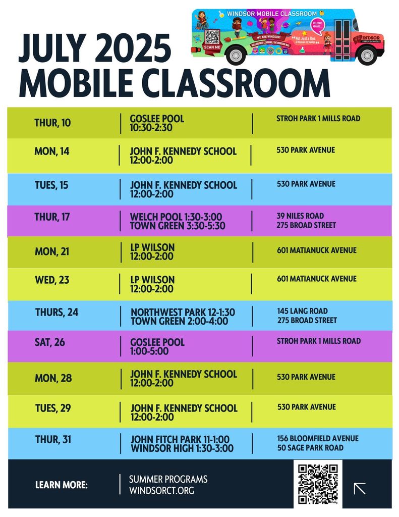 Mobile Classroom July schedule