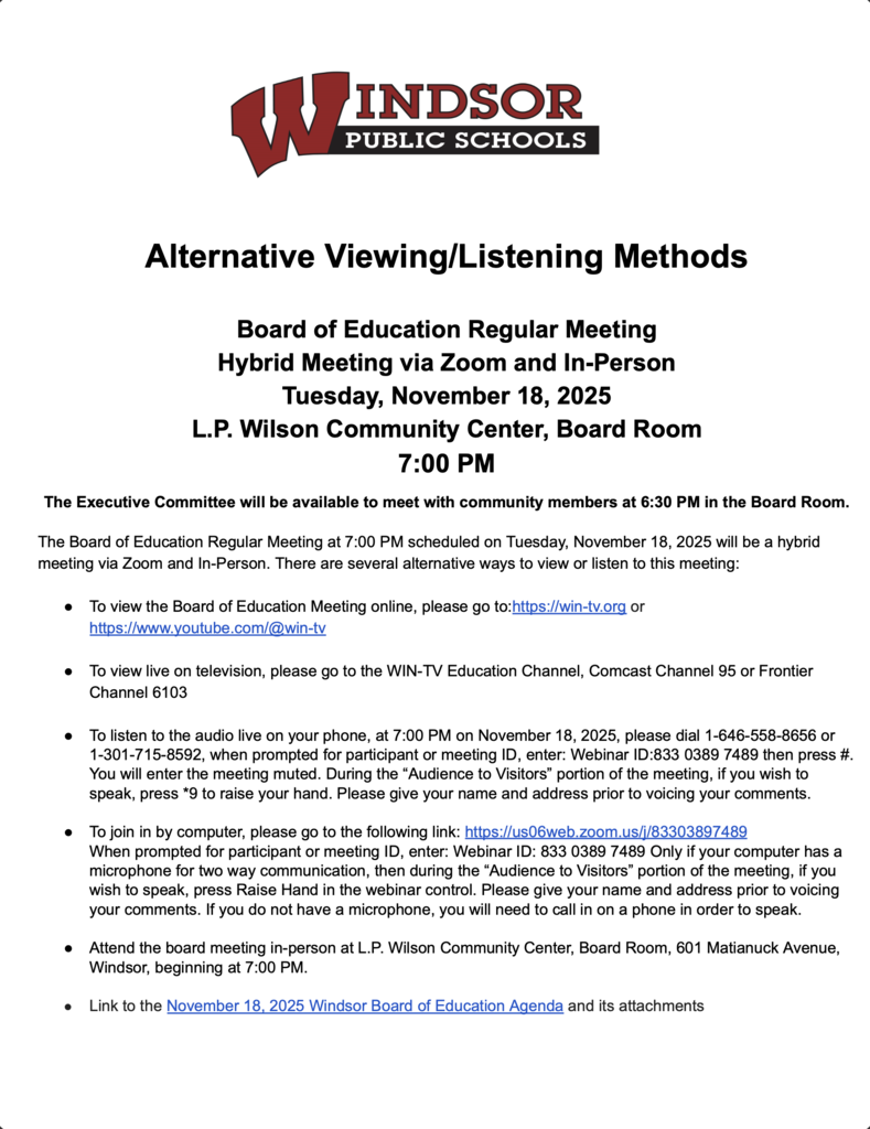 special listening instructions for boe meeting on Nov. 18